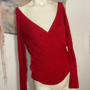 Reformation Red Knit long sleeve wrap front sweater top - XL